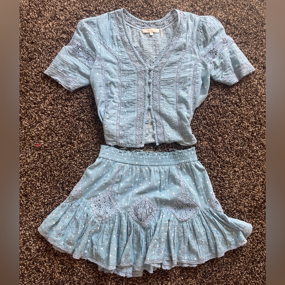 LoveShackFancy Set top and skirt  XS 🩵